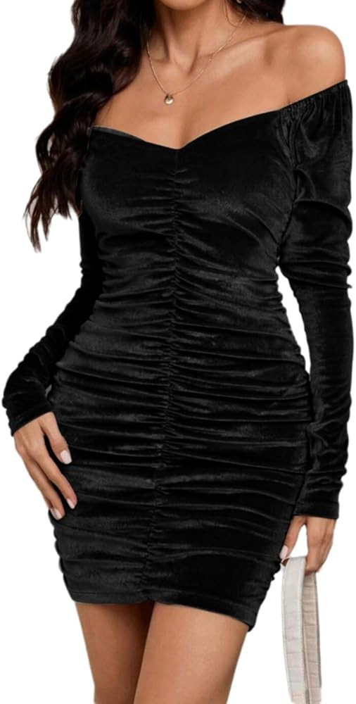 Women's Slim Fit Hip Hugging Sexy Velvet Dress | Amazon (US)
