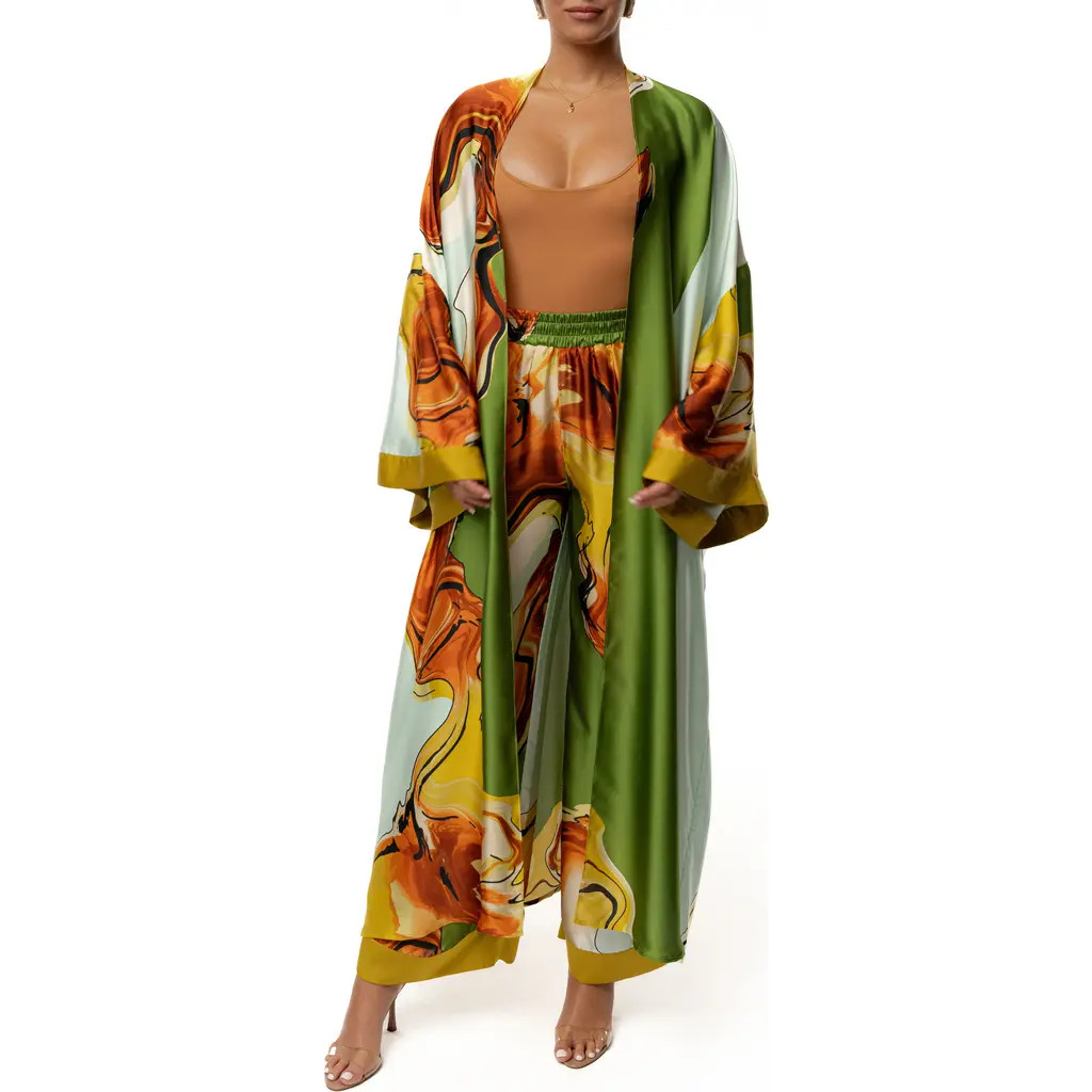 JLUXLABEL Nola Satin Maxi Duster in Green at Nordstrom, Size Large/x-Large | Nordstrom