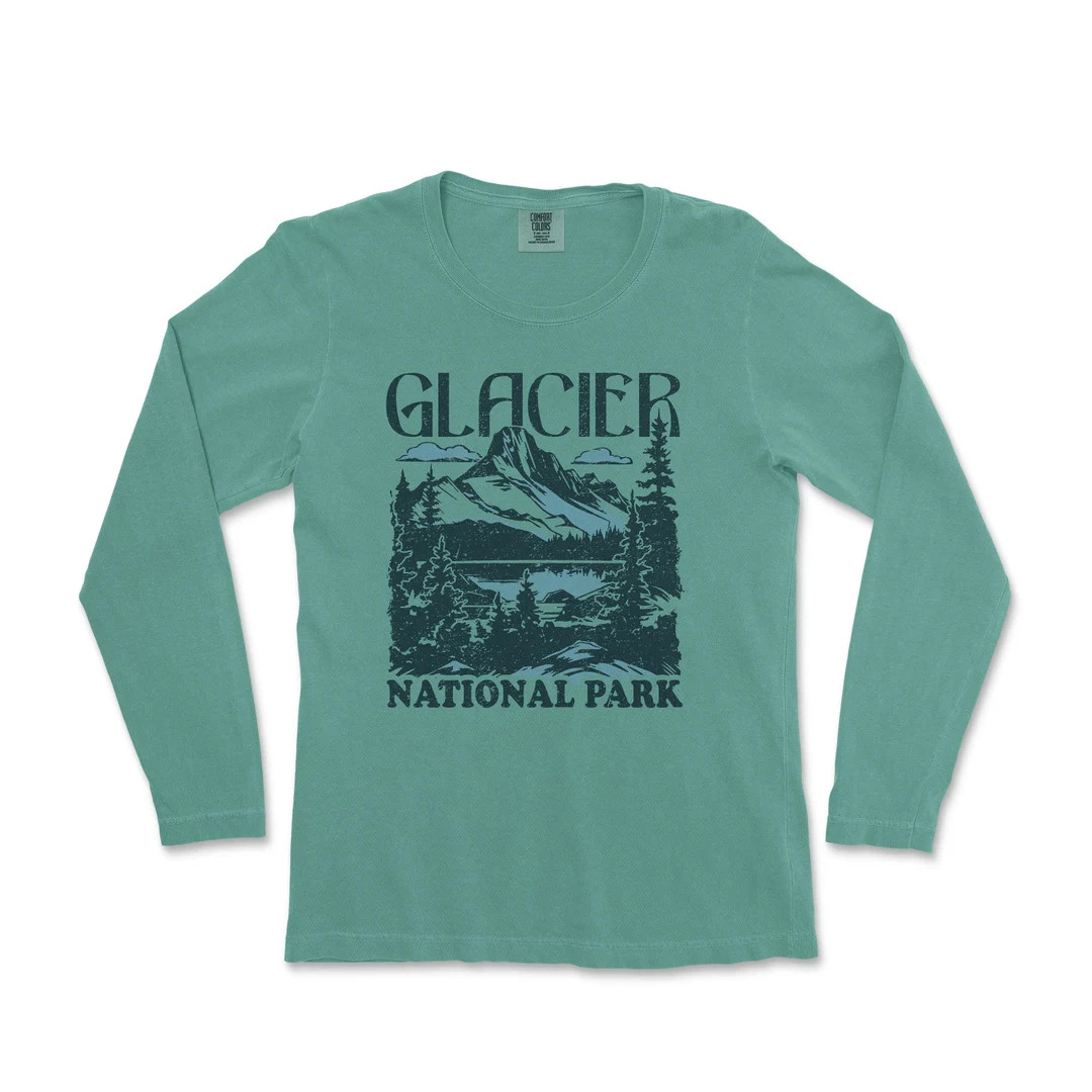Glacier National Park Comfort Colors Long Sleeve Shirt Distressed Design | Etsy (Global)