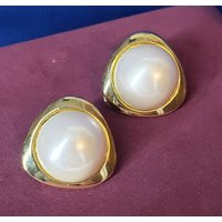 Vintage Chunky Gold Pearl Pierced Earrings, Big 90S Large Jewelry | Etsy (US)