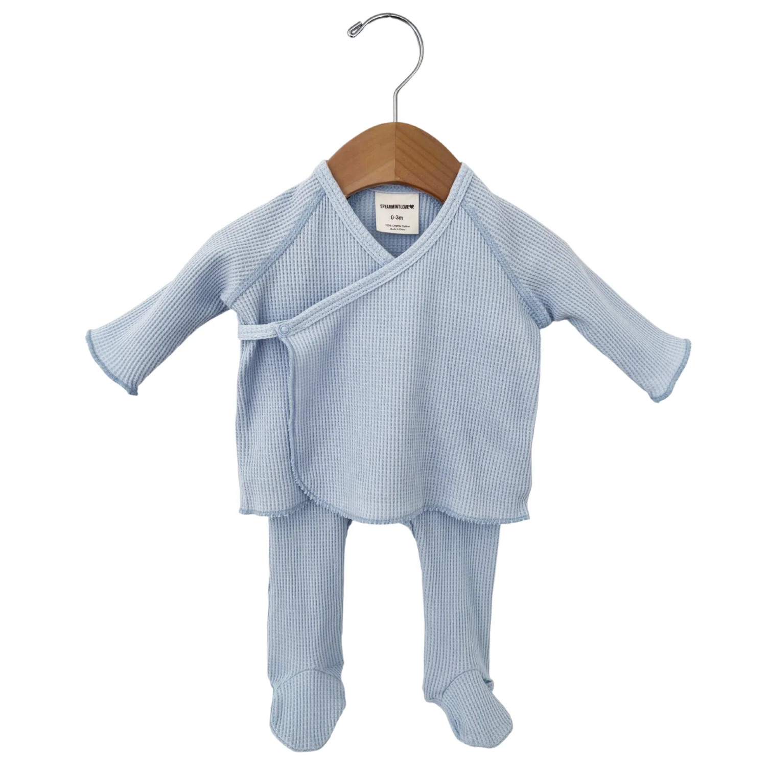 Organic Waffle Kimono & Pant Set, Baby Blue | SpearmintLOVE