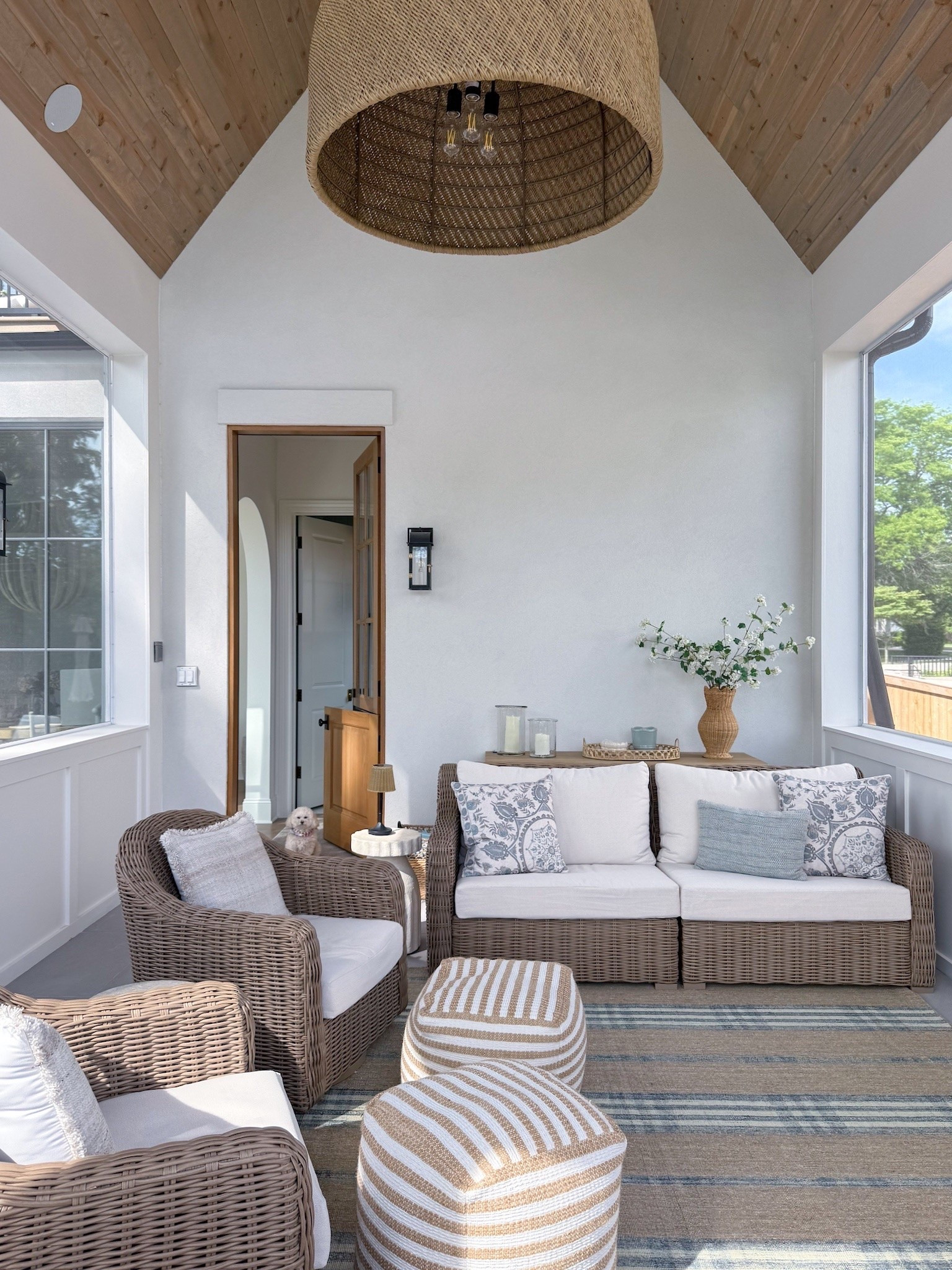 Screen porch and patio furniture and decor. Linking everything you see here including this pretty outdoor rug and these super affordable poofs I just got!￼

#LTKHome #LTKSaleAlert