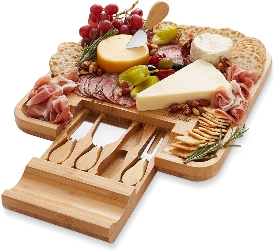 Casafield Organic Bamboo Cheese Cutting Board & Knife Gift Set - Wooden Serving Tray for Charcute... | Amazon (US)