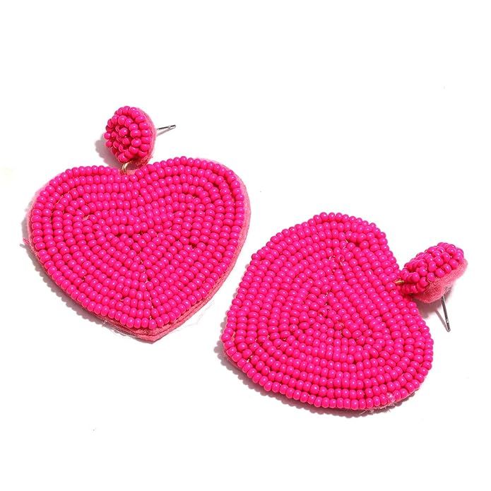 NLCAC NLCAC Beaded Heart Earrings Bohemian Statement Seed Bead Heart Shaped Dangle Drop Earrings ... | Amazon (US)
