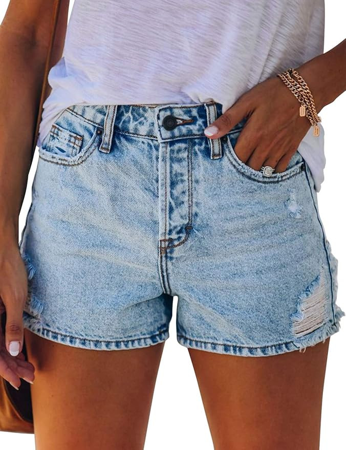 luvamia Women's High Waisted Jean Shorts Stretch Denim Shorts Mom Jeans Casual | Amazon (US)
