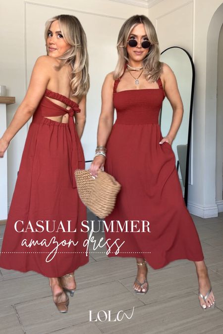Easy summer dress and outfit ❤️

✔️ wearing small in dress | you're going to want this midi dress and several colors (wearing small)! it has pockets, it's very nice fabric and it has stretch in the bodice. I love the unique strap design.

#LTKFindsUnder50 #LTKStyleTip #LTKU