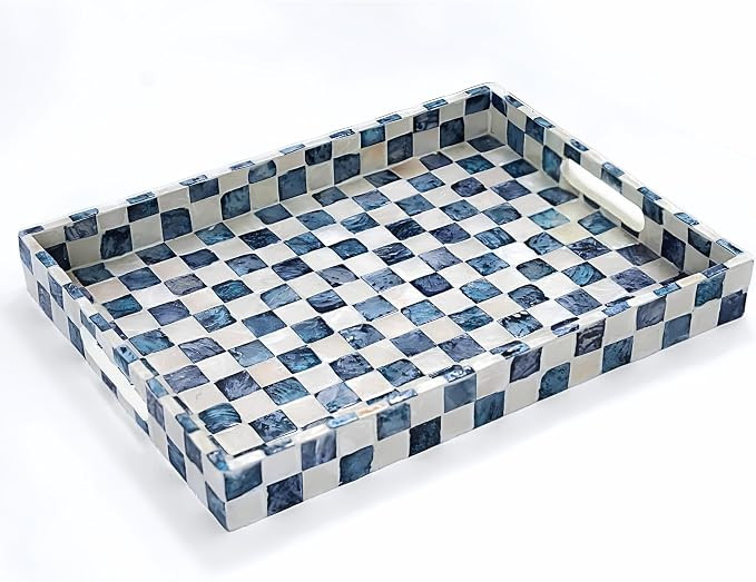 16"x12" Capiz Shell Coastal Decorative Serving Tray, Navy Blue | Amazon (US)