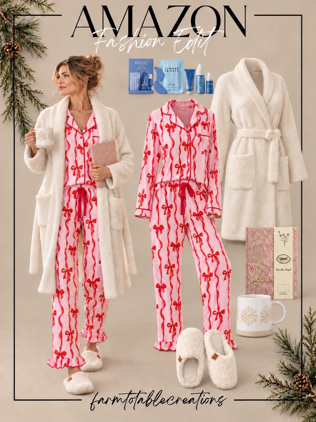 Amazon Cozy Winter Morning | Holiday Pajama & Self-Care Edit 🎀❄️

Slow winter mornings, cozy pajamas, and a warm cup of coffee! ☕✨ There’s nothing better than enjoying a peaceful holiday morning wrapped in all things soft and cozy. These adorable pink and red bow pajamas are giving all the festive, feminine vibes, especially paired with a plush white robe and the comfiest fuzzy slippers. Add a cute snowflake mug, your favorite skincare essentials, and a little self-care for the perfect winter morning at home!

Whether you’re enjoying a slow Christmas morning, having a cozy weekend in, or treating yourself to a little holiday relaxation, these Amazon finds are perfect for making everyday moments feel extra special. They also make the sweetest Christmas gift ideas for anyone who loves cozy nights and mornings at home! ❤️

Follow @farmtotablecreations on Instagram for more cozy home finds and trending decor.

#LTKHoliday #LTKStyle #LTKBeauty #AmazonFinds #AmazonFashion #AmazonChristmas #CozyWinterMorning #ChristmasPajamas #BowPajamas #CozyEssentials #WinterSelfCare #HolidayGiftIdeas #CozyGirlAesthetic #ChristmasMorning #WinterFashion #AmazonMustHaves #HolidayPajamas #SelfCareEssentials #CozyAtHome #GiftIdeasForHer