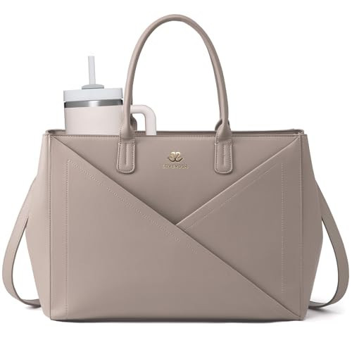 LOVEVOOK Laptop Tote Bag for Women with Large Cup Holder, 15.6 Inch PU Leather Work Bag Teacher Tote Bag, Waterproof Computer Bags Business Office Briefcase Handbag | Amazon (US)