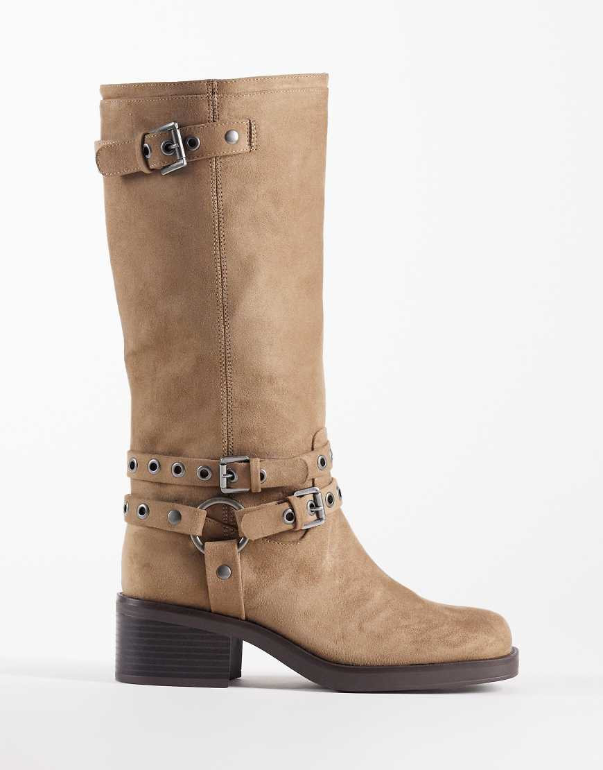 ASOS DESIGN Cassandra grommet biker boots in sand-Neutral | ASOS (Global)
