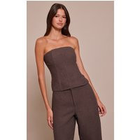 Dark Brown Boucle Boned Corset | PrettyLittleThing US