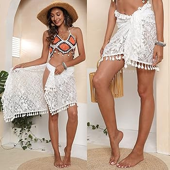 Sarong Swimsuit Coverup for Women Beachwear Bathing Suit Cover ups Lace Swimwear Wrap Skirt Sexy ... | Amazon (US)