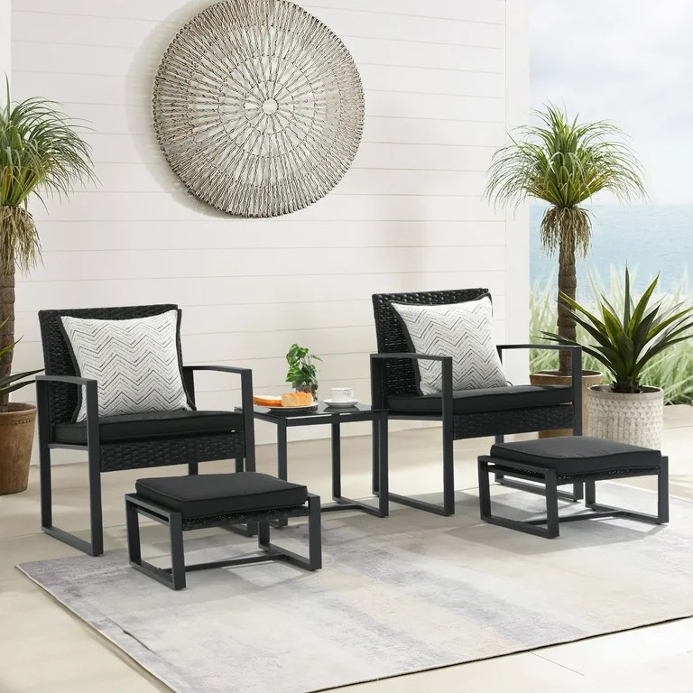Orange-Casual 5-Piece Outdoor Furniture Set, Patio Steel Wicker Conversation Set, with Ottomans &... | Walmart (US)