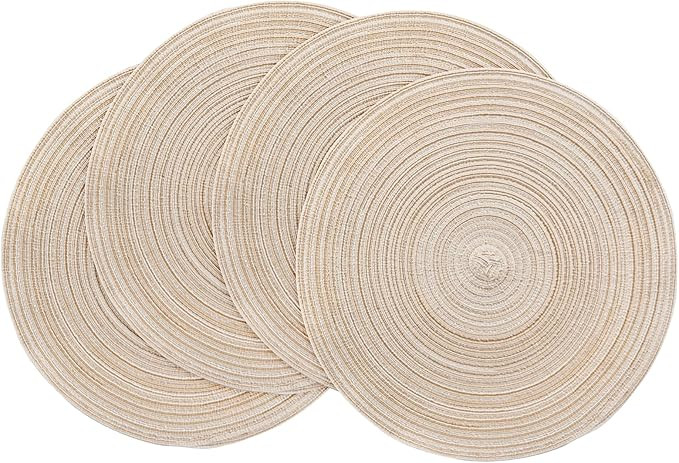 Floroom 15 Inch Round Braided Placemats Set of 4, Washable Heat Resistant Cotton Polyester Circle... | Amazon (US)