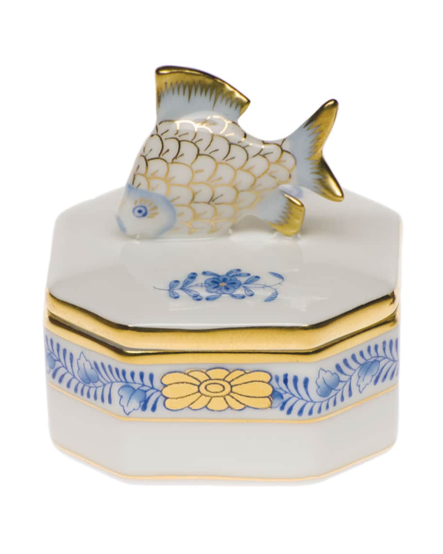Herend Chinese Bouquet Blue Petite Octagonal Fish Box | Neiman Marcus
