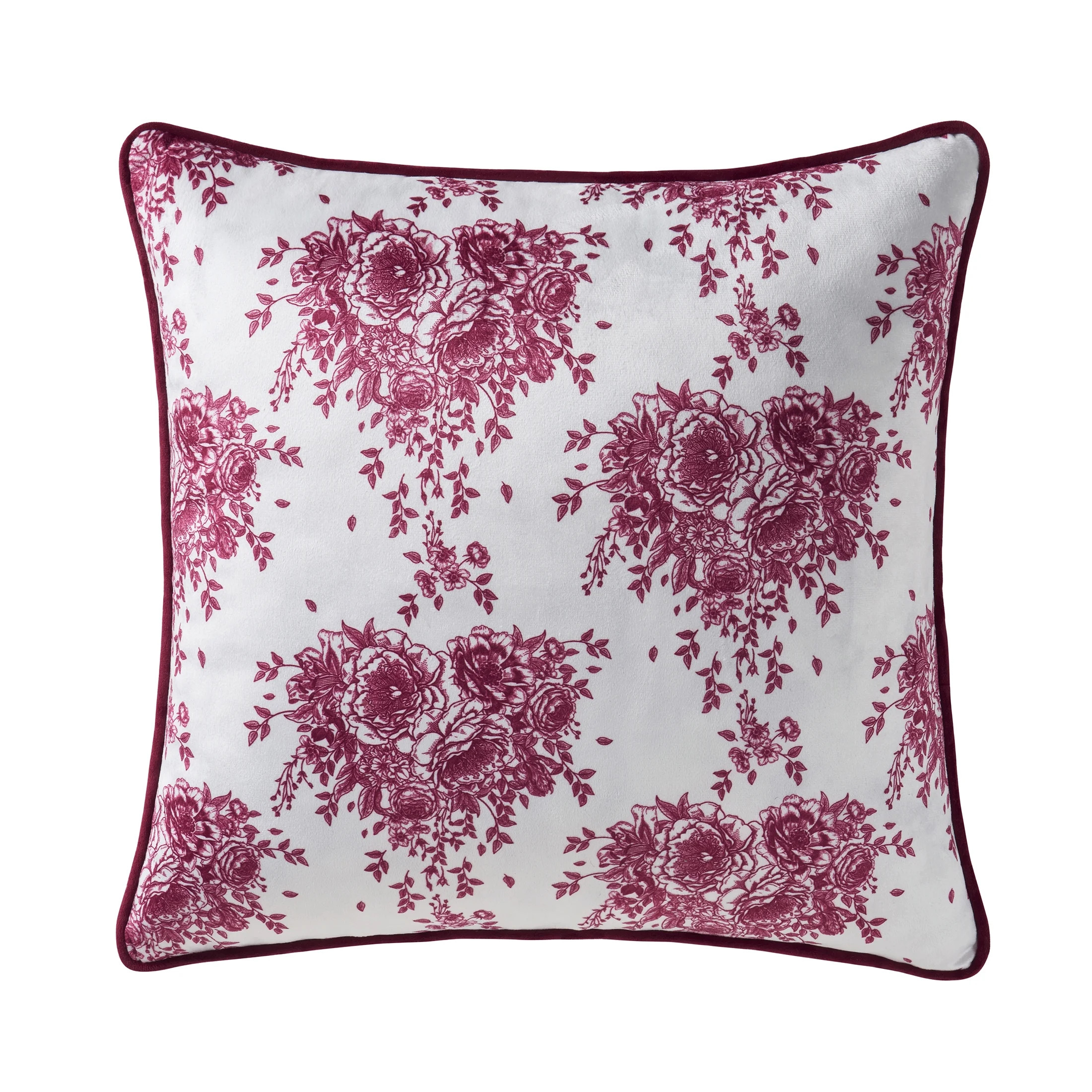 My Texas House 18" x 18" Lovely Toile Red Velvet Reversible Decorative Pillow Cover | Walmart (US)