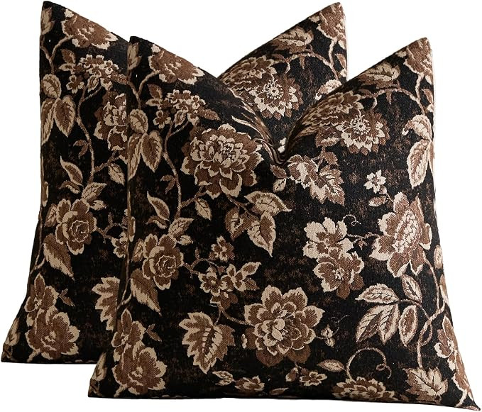 Vintage Floral Chenille Throw Pillow Covers 18x18 Set of 2 | Neutral Modern Farmhouse Decor, Perf... | Amazon (US)
