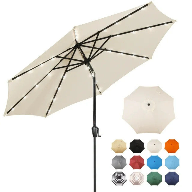 Sun-Ray 9 FT 32 LED Patio Solar Umbrella w/ Push Button Tilt and Crank Outdoor Umbrella, 8 Sturdy... | Walmart (US)