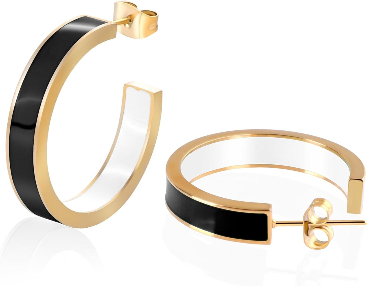 Chunky Gold Earrings for Women C Shaped Round Hoop Earrings 18K Gold Plated Stainless Steel Ename... | Amazon (US)