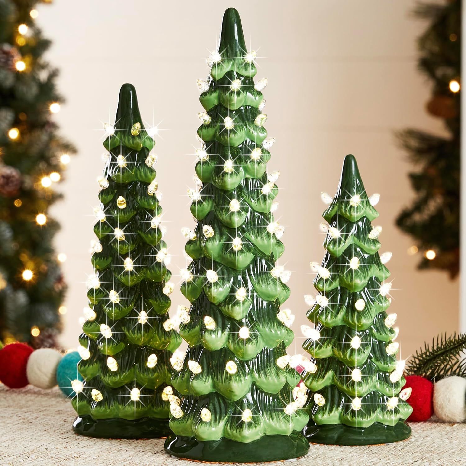 Best Choice Products Set of 3 Ceramic Christmas Trees, Pre-Lit Hand-Painted Tabletop Holiday Deco... | Amazon (US)
