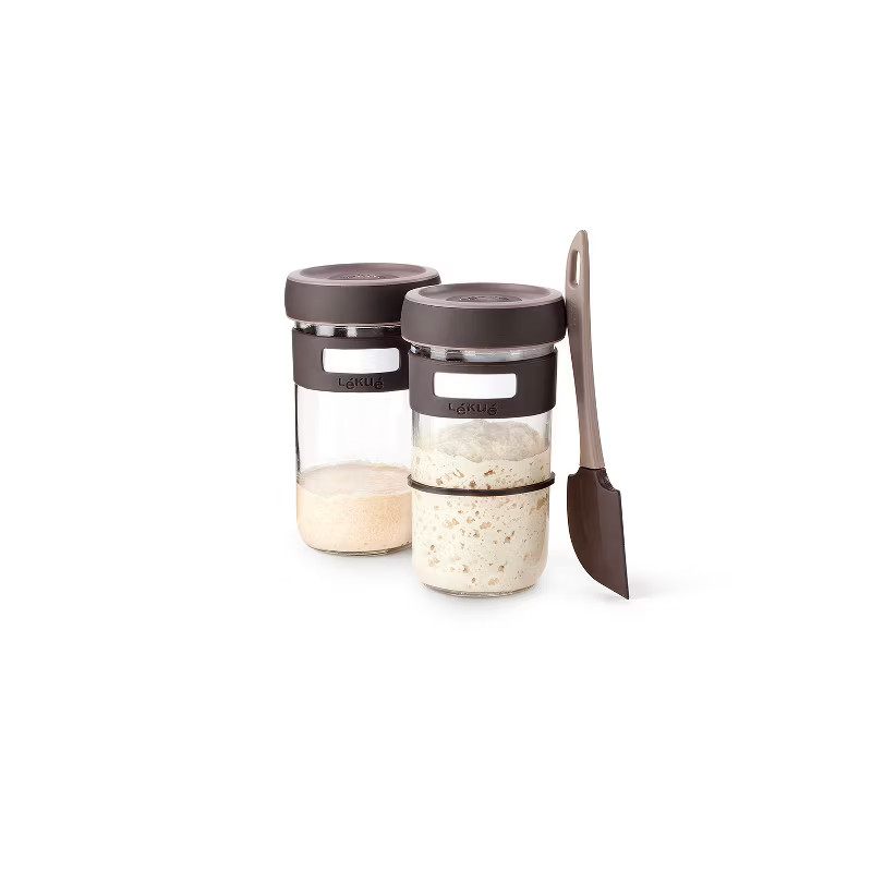 Lekue Sourdough Starter Set with 2 Jars and Silicone Spatula, Brown | Target