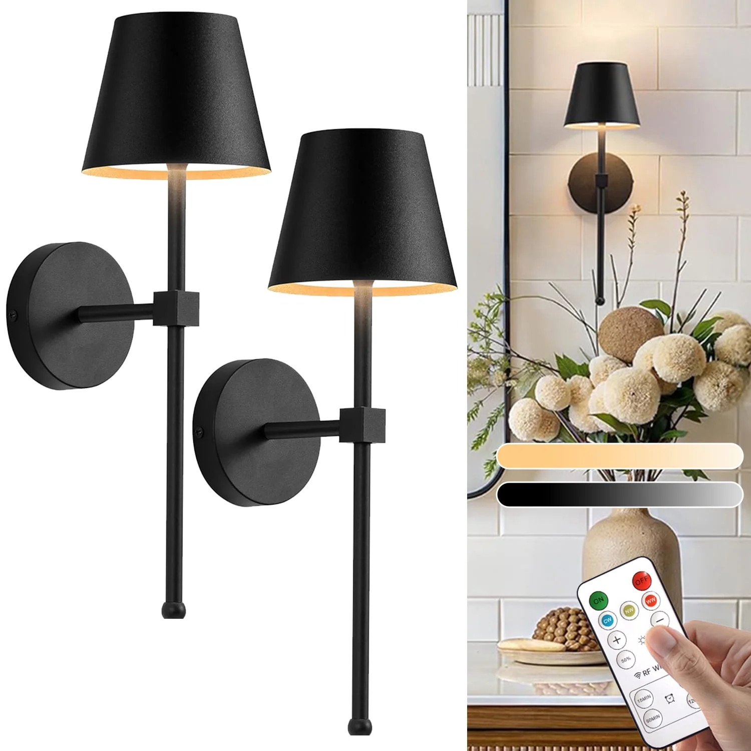 2Pcs 5200mah 3 Colors Remote Control Rechargeable Wall Lamp Lighting Mural Living Room Bedroom Ha... | Walmart (US)