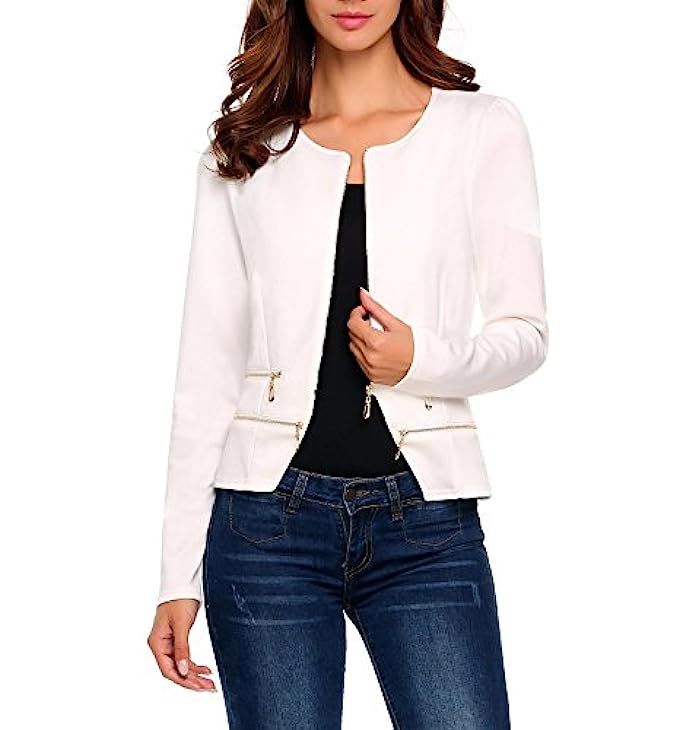 comfi1 Women's Casual Office Blazer Zip up Slim Fitted Work Jacket | Amazon (US)