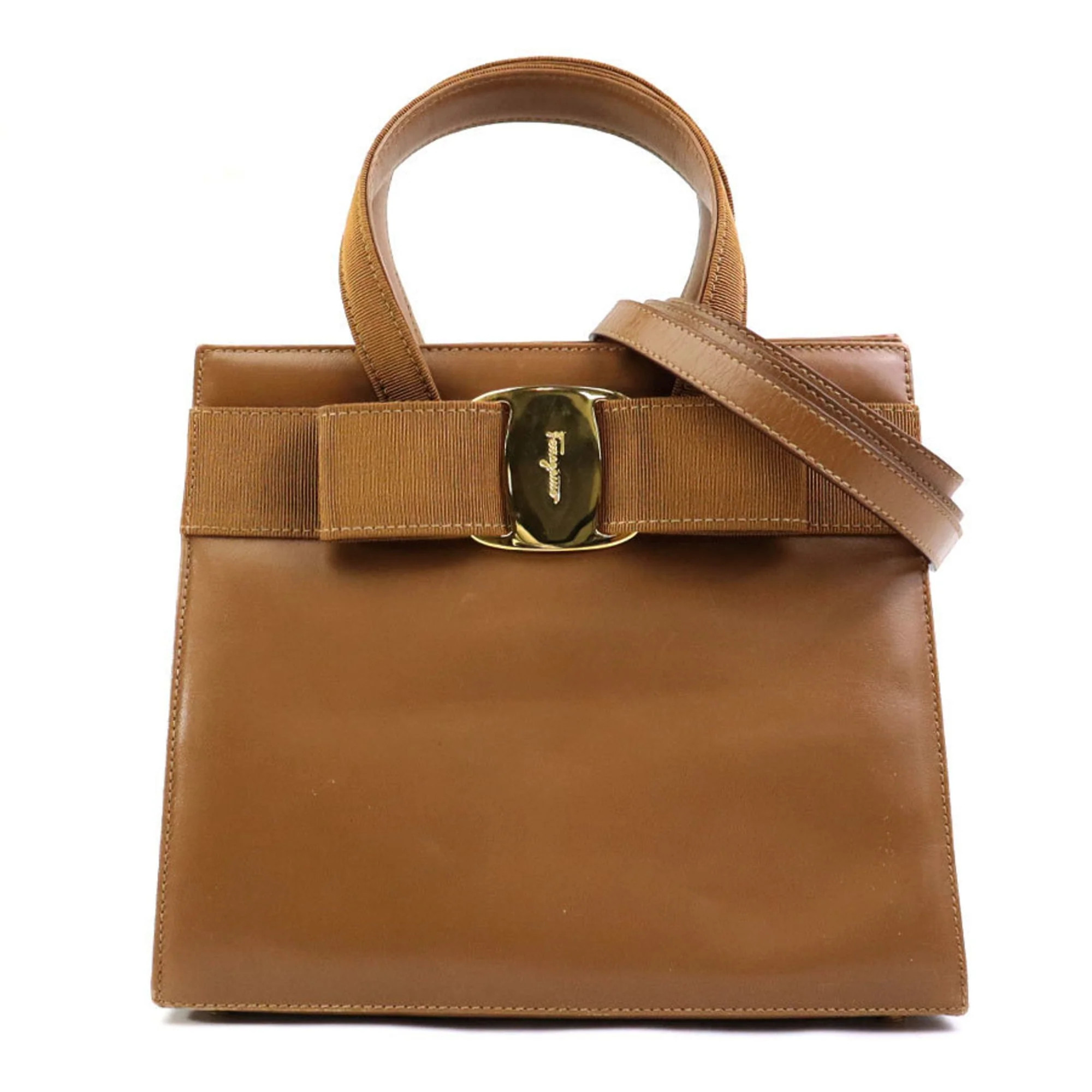 Salvatore Ferragamo Leather Handbag Shoulder Bag (Pre-Owned) | Shop Simon
