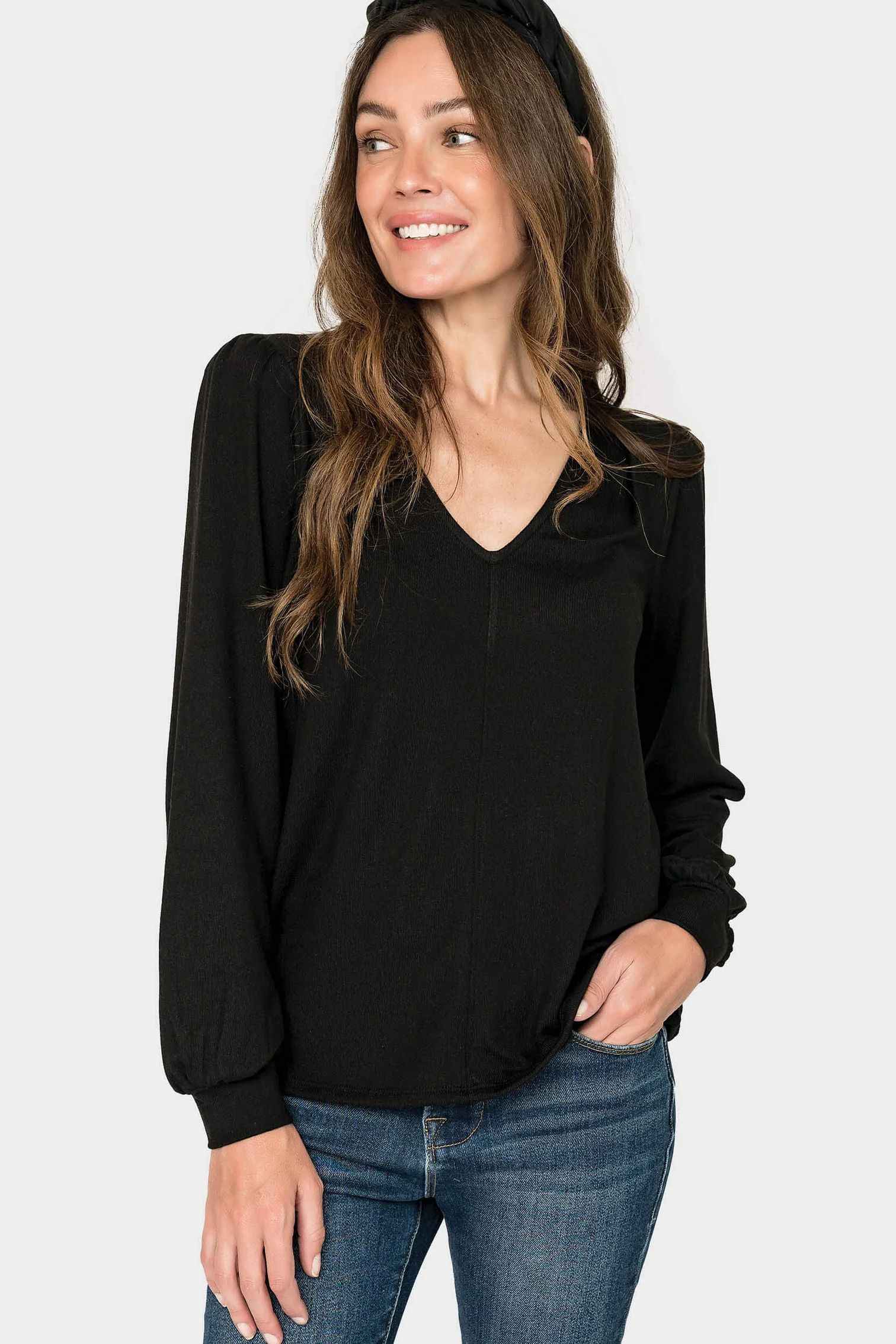 V-Neck Blouson Sleeve Sweater | Gibson