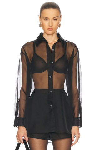 RENGGLI Organza Button Up Shirt in Black | FWRD 