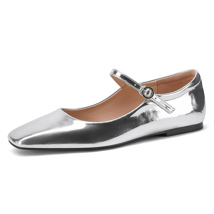 Black,Silver Ballet Flats for Women - Soft and Comfortable Mary Jane Shoes with Ankle Buckles for... | Amazon (US)