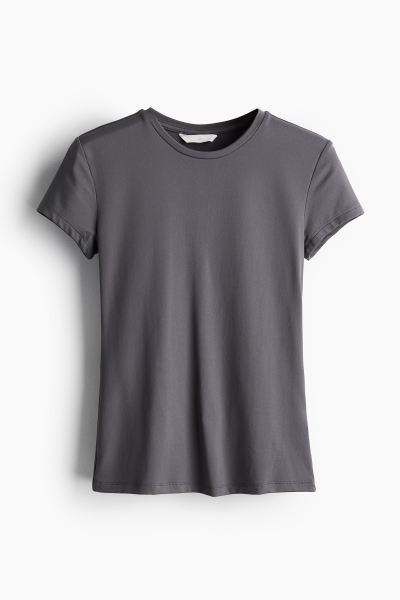 Fitted T-shirt - Round Neck - Short sleeve - Dark gray - Ladies | H&M US | H&M (US + CA)