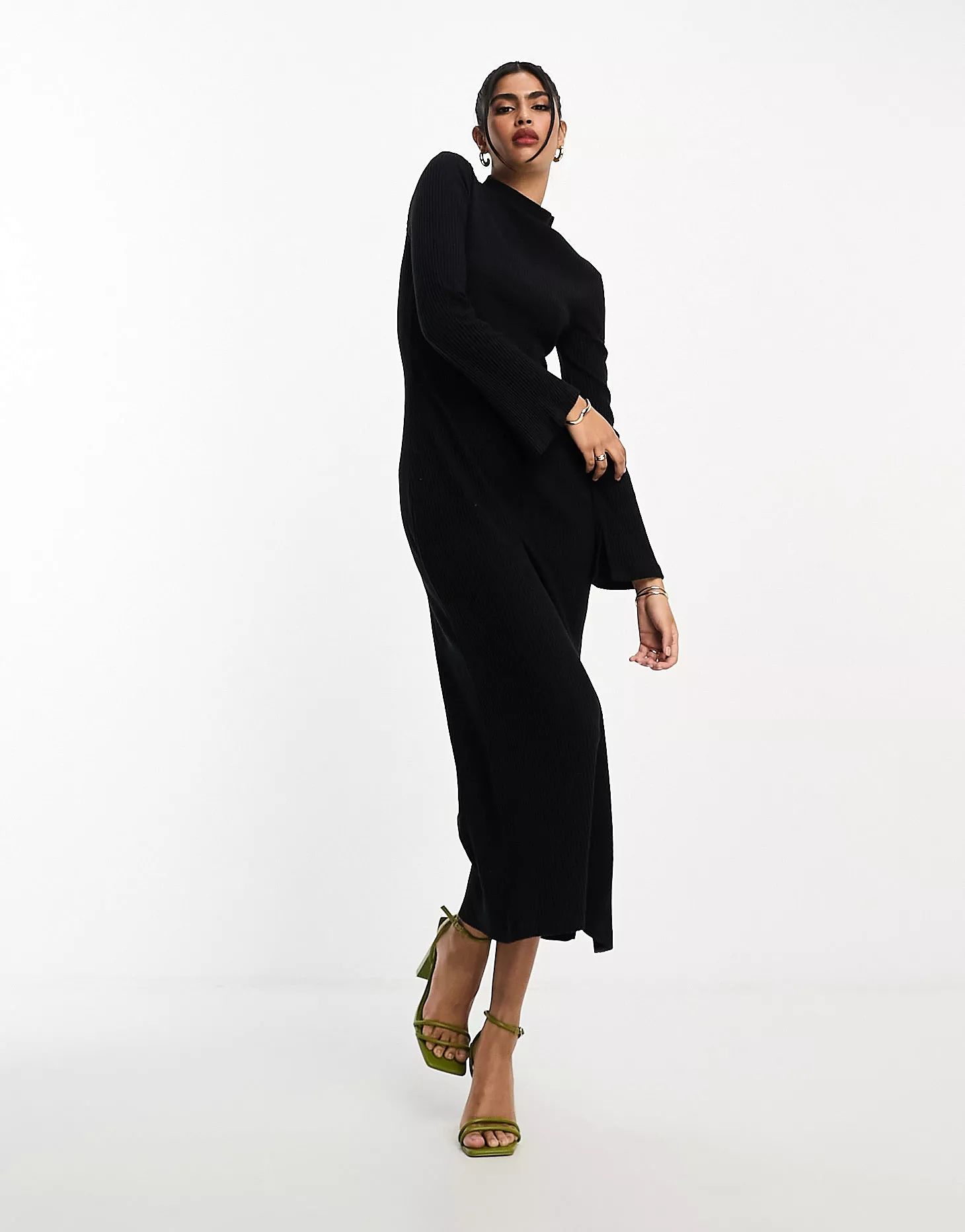 ASOS DESIGN super soft grown on neck long sleeve midi dress in black | ASOS (Global)