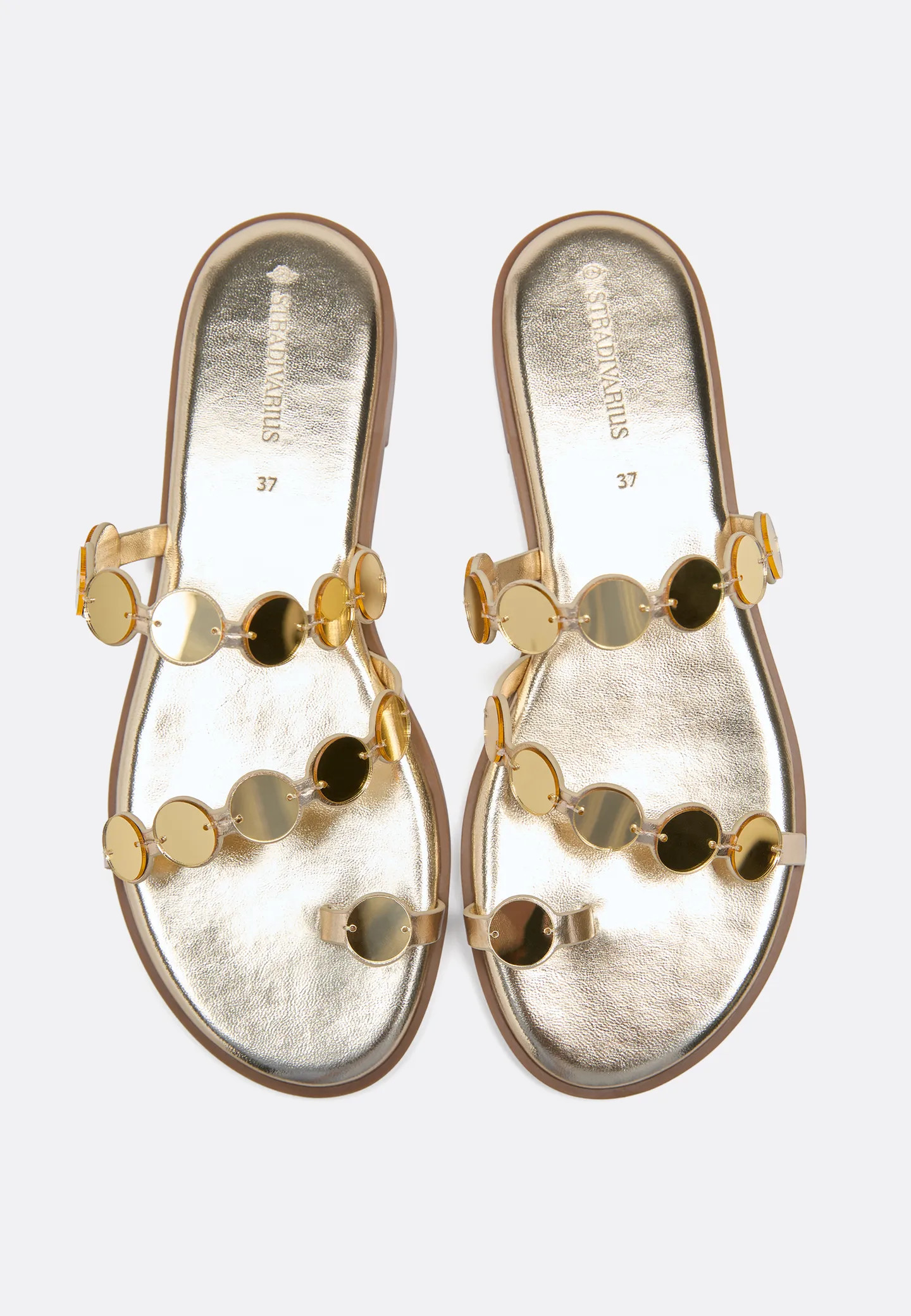 Flat mirror stud sandals - Women's fashion | Stradivarius United Kingdom | Stradivarius (UK)