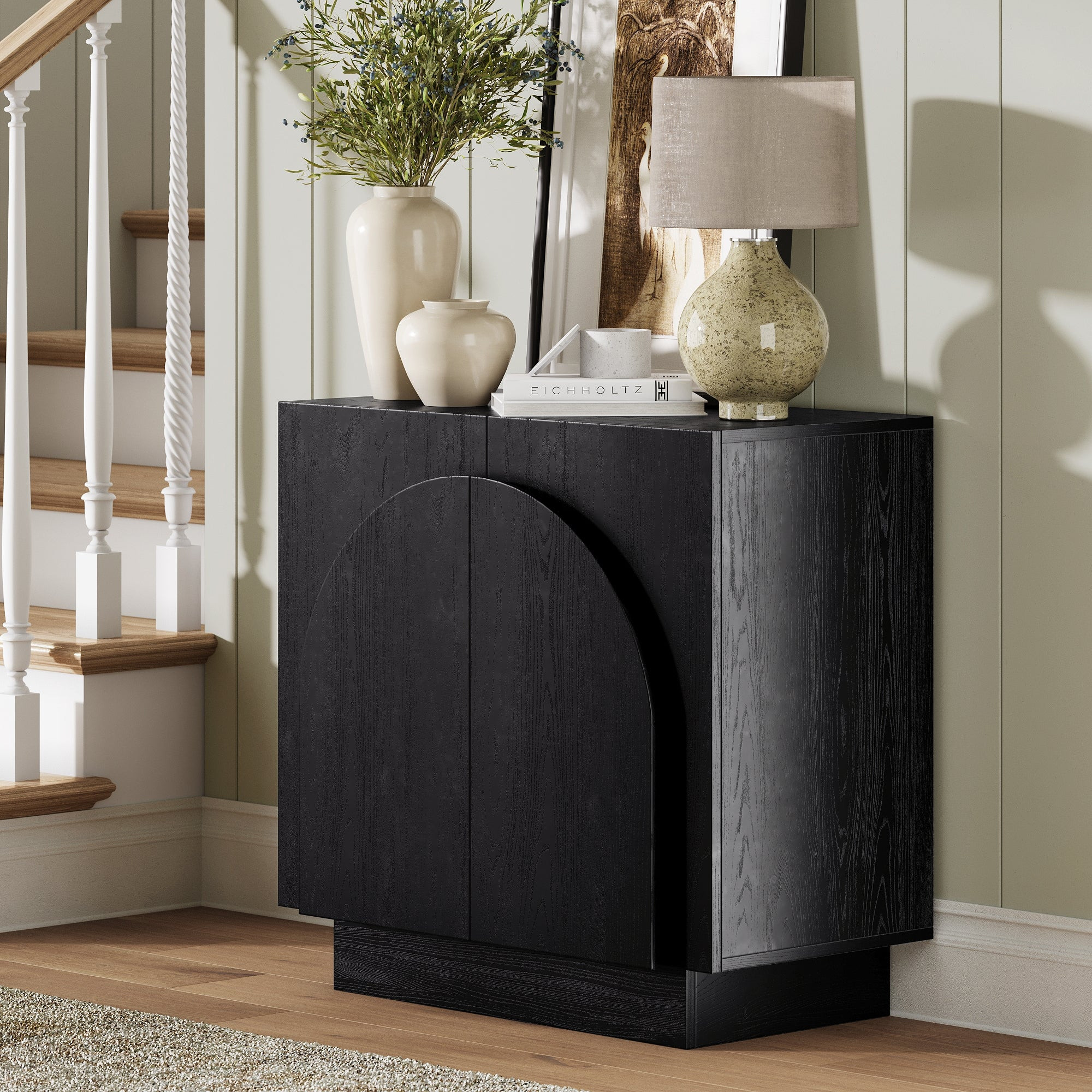 Wood Mid-Century Arched Storage Cabinet Black | Nathan James