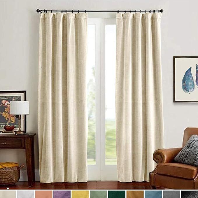 Lazzzy Velvet Curtain Panels Beige Thermal Insulated Rod Pocket Super Soft Luxury Drapes Home Dec... | Amazon (US)