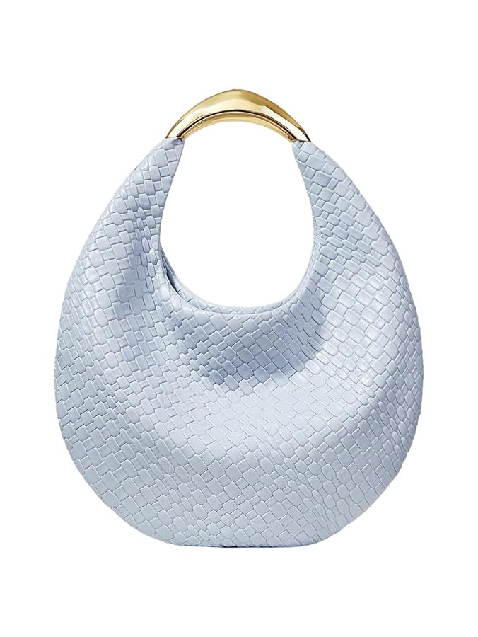QWINEE Women's Woven Handbag Elegant Clutch Purse Metal Top Handle Cresent Evening Bag Retro PU L... | Amazon (US)