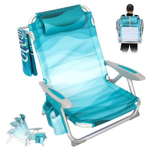 #WEJOY Beach Chair for Adults, Reclining Adjustable Position, Lay Flat Lightweight Folding Portable Aluminum Chair with Backpack Straps,Padded headrest, Heavy Duty 400 lbs Lawn Chair for Beach, Sand | Amazon (US)
