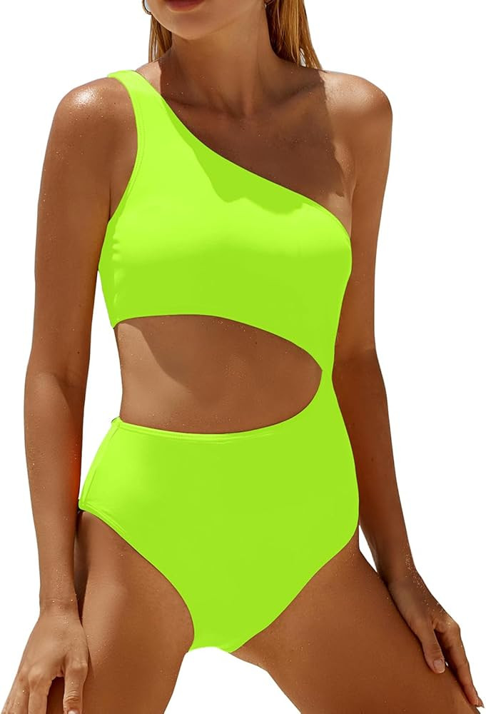 Yonique Women's One Piece Bathing Suit One Shoulder Swimsuit Cutout Swimwear Monokini | Amazon (US)
