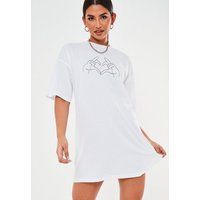 White Oversized Graphic Hands T Shirt Dress | Missguided (US & CA)