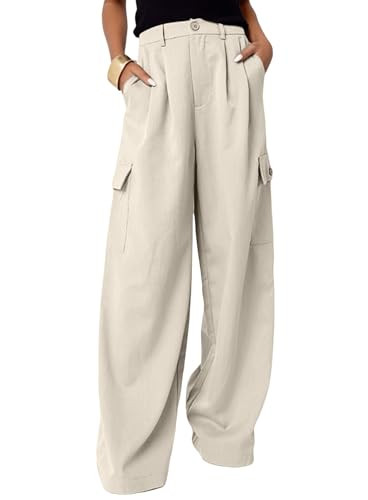 Dokotoo Work Pants Women Women's Pants Wide Leg Dress Plus Size Palazzo Business Casual High Waisted Slacks Trendy 2024 Fall Outfits Teacher Fashion Clothes Pockets Beige | Amazon (US)