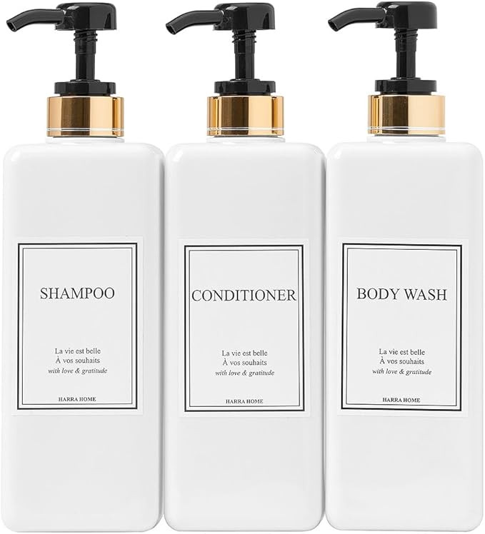 Modern Gold Design Pump Bottle Set 27 oz Refillable Shampoo and Conditioner Dispenser Empty Showe... | Amazon (US)