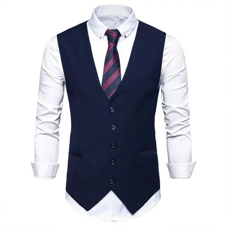 GLESTORE Vest for Men Slim Casual Suit Business Vest British Leisure Mens Vest Navy Blue M | Walmart (US)
