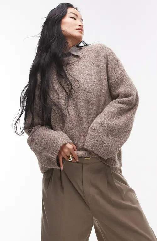 Topshop Oversize Boxy Fluffy Sweater in Coffee at Nordstrom, Size Small | Nordstrom