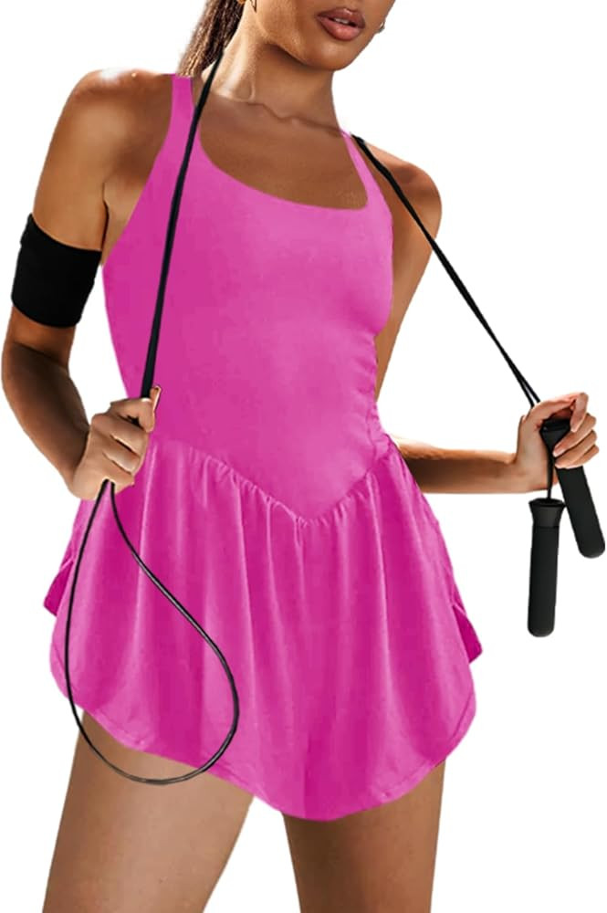 LAMISSCHE Womens Workout Romper Running Onesie Short One Piece Jumpsuits Sleeveless Yoga Unitard | Amazon (US)