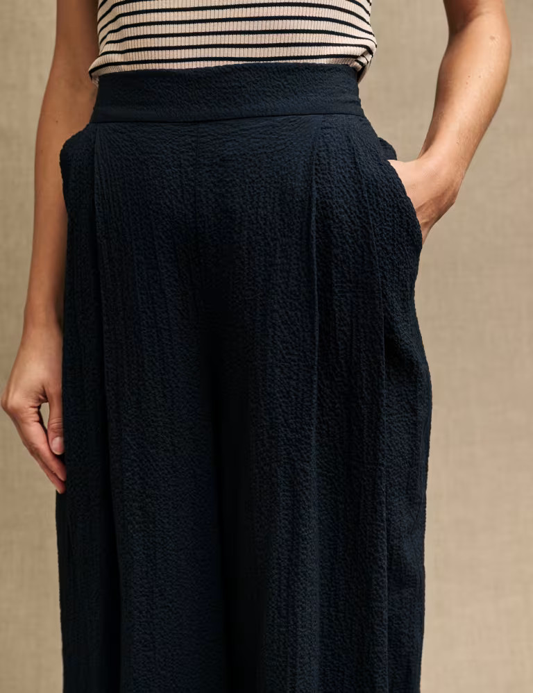 Cotton Blend Wide Leg Trousers | Marks & Spencer (UK)