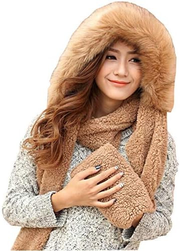 Winter Warm Women Hoodie Hat/Scarf/Gloves Set Soft Plush Thick Warm Hat | Amazon (US)