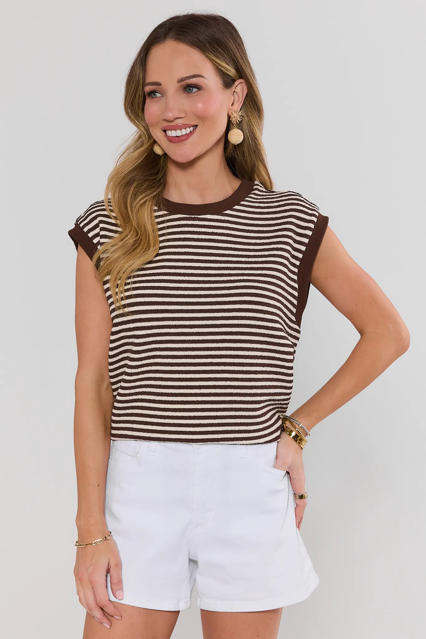 Brown Striped Terry Cloth Top | Avara