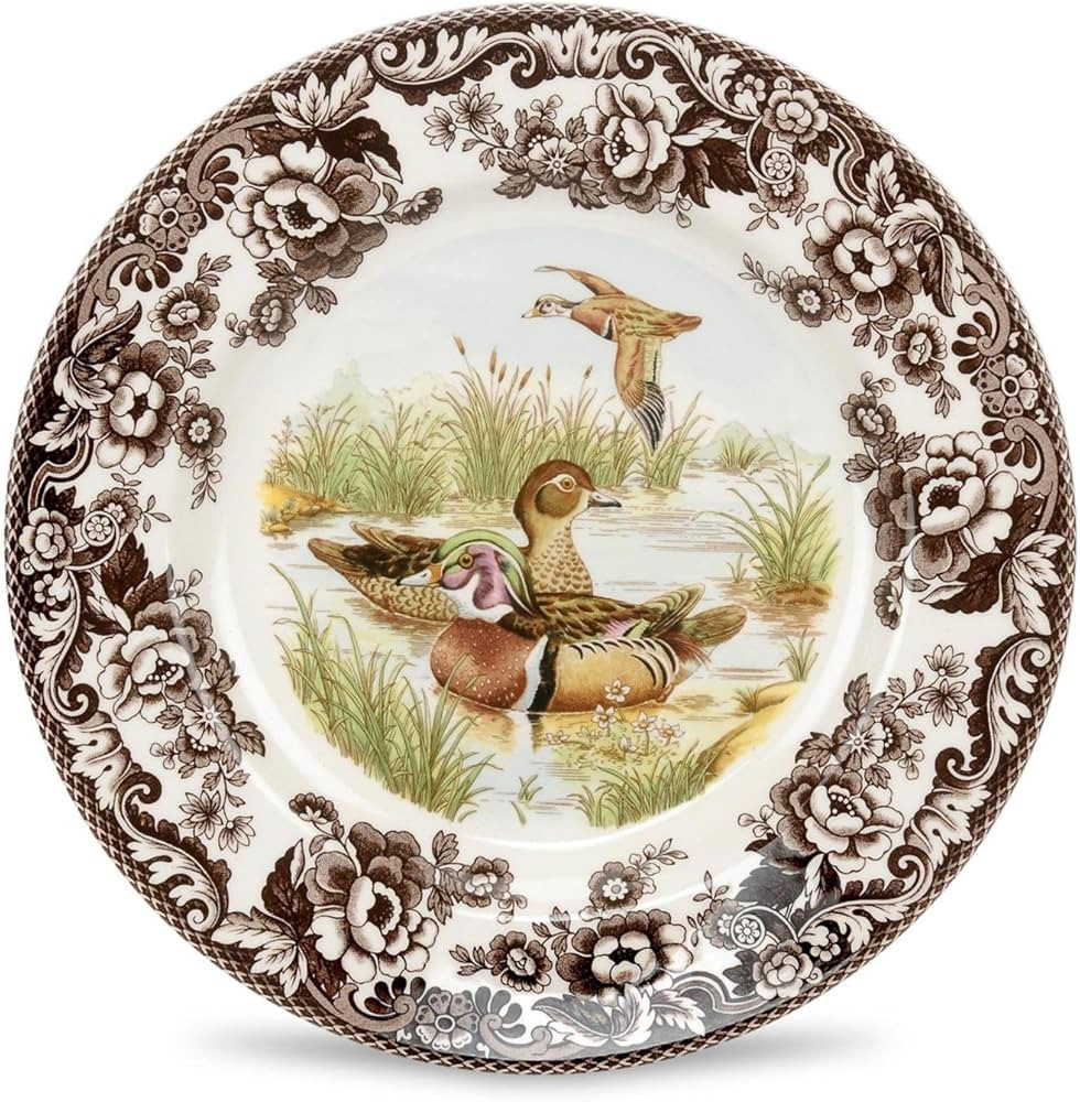 Spode Woodland Wood Duck Salad Plate - Wildlife Design with British Flowers Border, Holiday Dinne... | Amazon (US)
