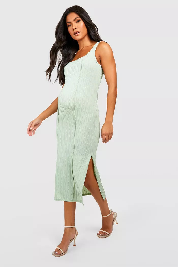 Maternity Textured Square Neck Midi Dress | boohoo (US & Canada)